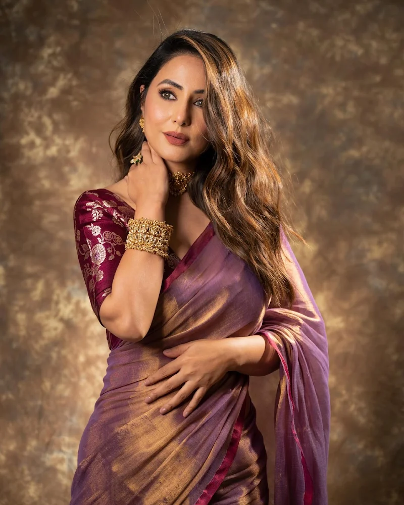 hina khan saree deep neckline blouse