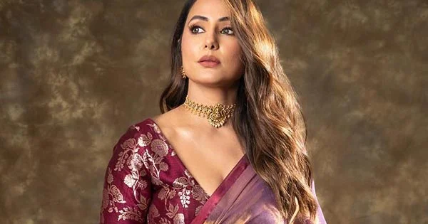 hina khan saree deep neckline blouse