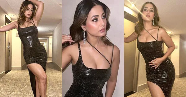 Hina Khan in this cleavage baring dress flaunting her sexy legs is too hot to handle – see now.