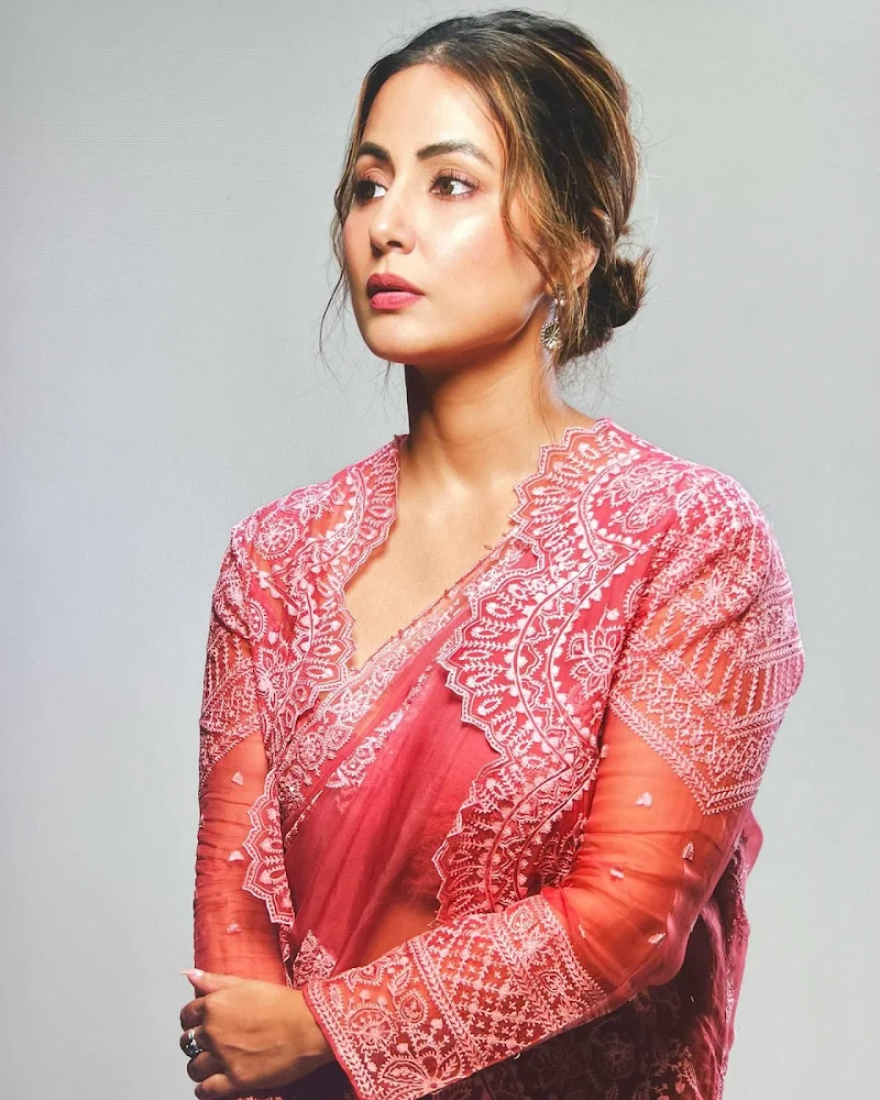 Hina Khan sheer pink saree cape stylish hot actress