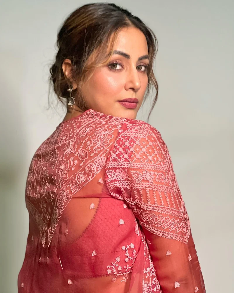 Hina Khan sheer pink saree cape stylish hot actress