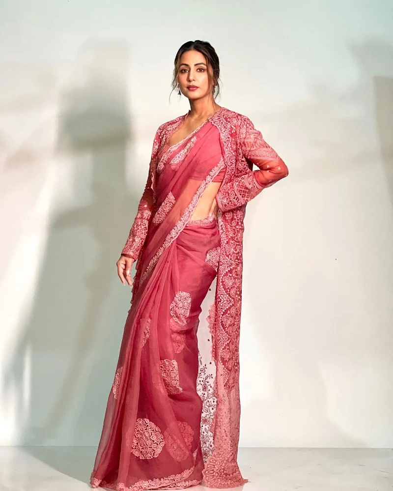 Hina Khan sheer pink saree cape stylish hot actress