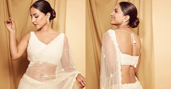 Hina Khan in sheer white saree with low back blouse looked stunning hot – see now.