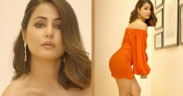 Hina Khan flaunts her sexy legs and fit body in a short orange dress – see hot photos.