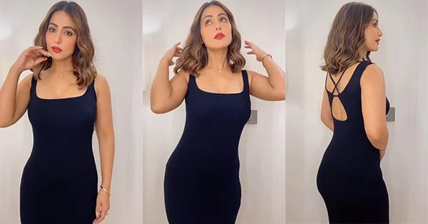 Hina Khan flaunts her fit toned body in tight fit black dress – see photos and video.