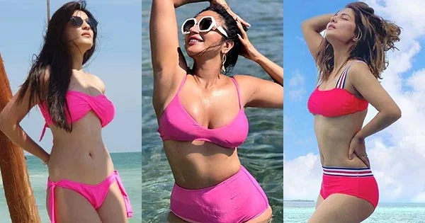 15 hot Indian TV actresses in pink bikini or swimsuit raising the heat.