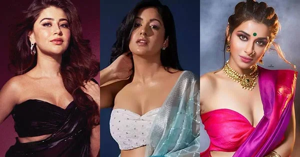 9 hot actresses of Indian TV who wore off shoulder strapless tiny blouse with sarees.