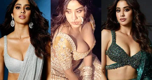 15 hot photos of Janhvi Kapoor flaunting ample cleavage in sarees.