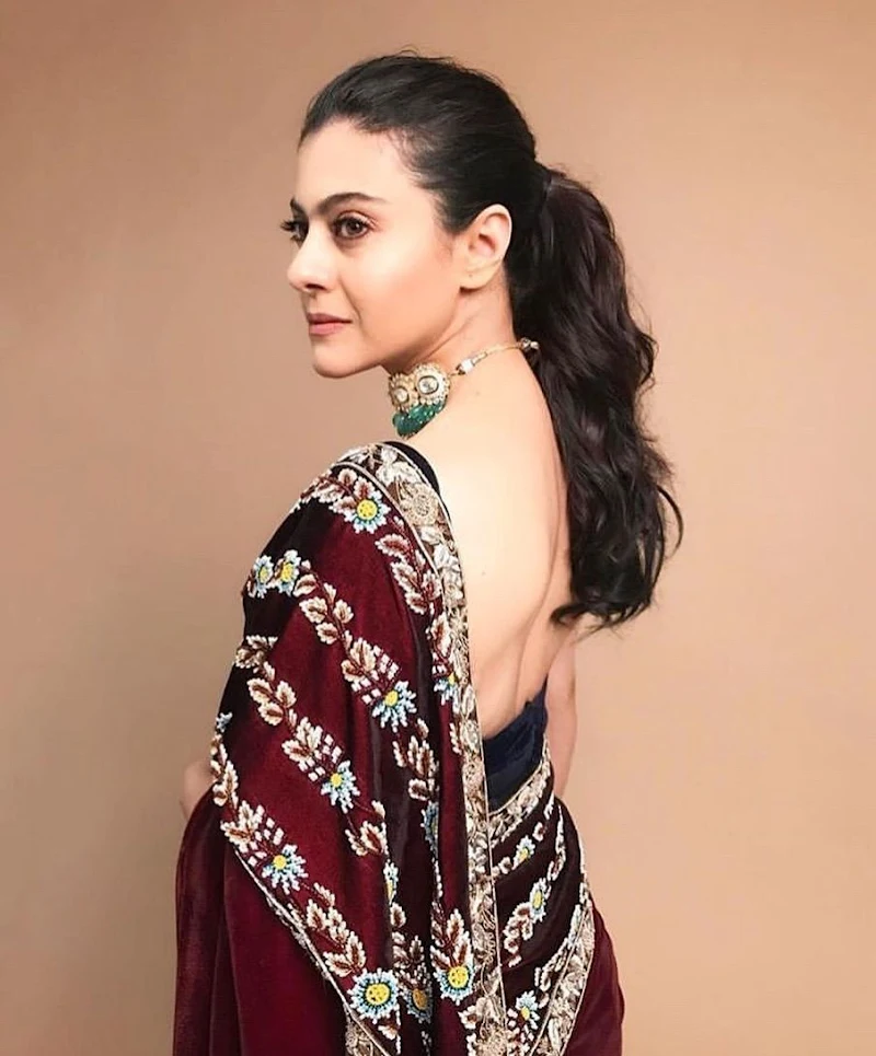 Kajol backless saree curvy bollywood actress