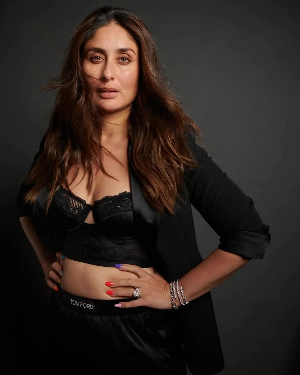 kareena kapoor cleavage pantsuit lacy bra bollywood actress