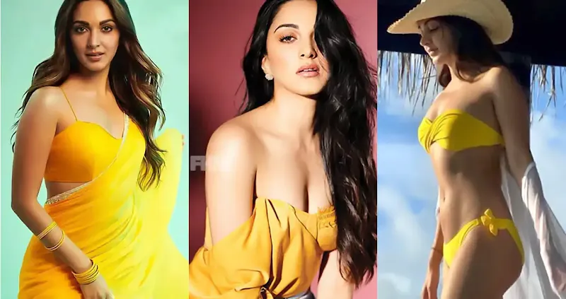 18 Kiara Advani hot pics in yellow bikini, sarees and dresses.