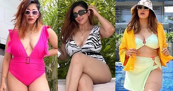 15 hottest pics of Kishwer Merchant in bikini and swimsuits flaunting her fine curves and sexy legs.