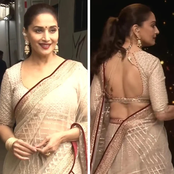 madhuri dixit backless saree hot actress