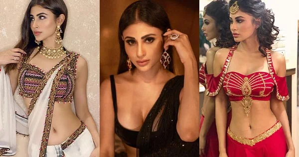 mouni roy cleavage navel saree hot bollywood actress