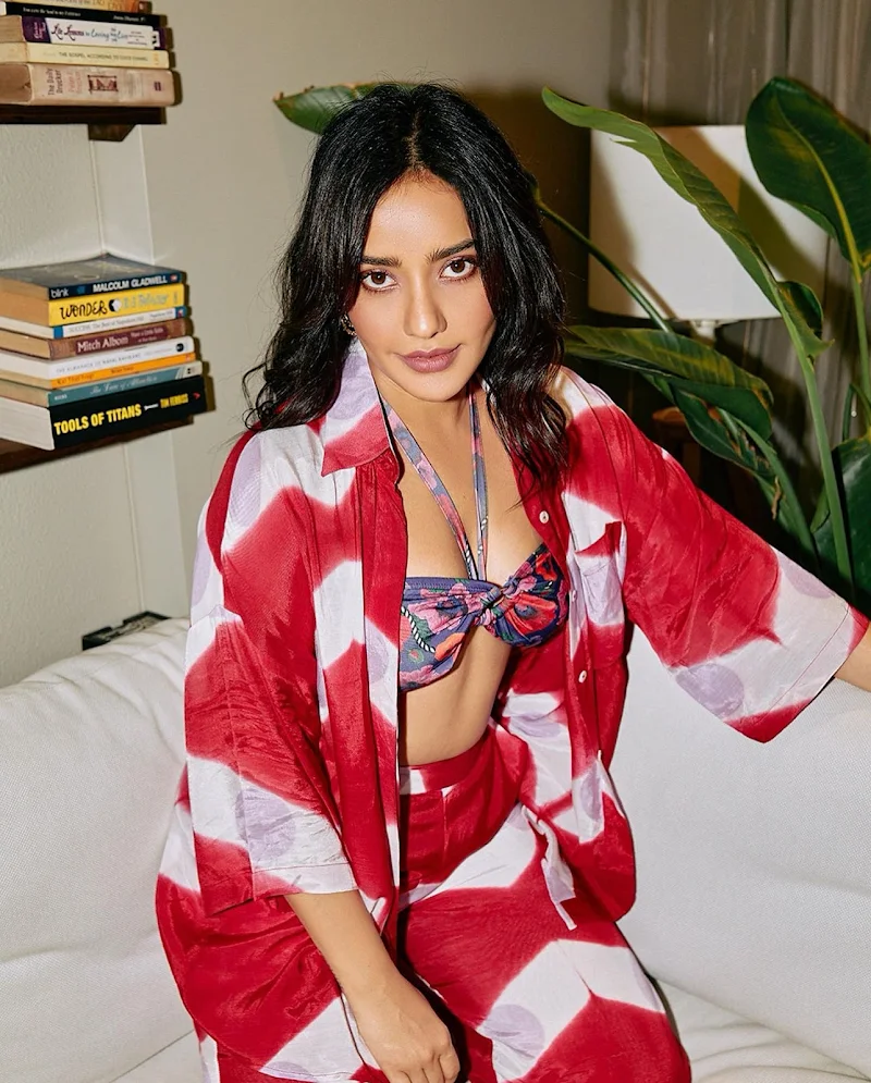 Neha Sharma red white shirt pants