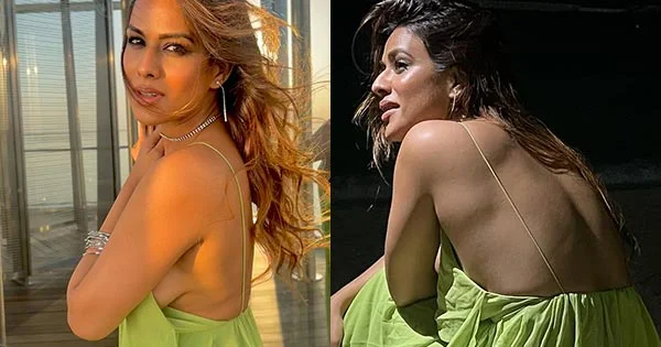 Nia Sharma’s wardrobe malfunction in green dress showing major sideboob and sexy back.