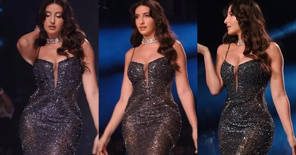 Nora Fatehi set the ramp on fire in this cleavage baring bodycon shimmery black dress – see now.