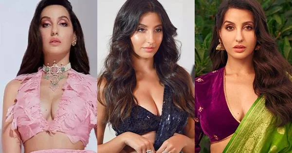 Nora Fatehi hottest photos in sarees flaunting ample cleavage – see now.