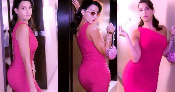 Nora Fatehi flaunts her fine curves in this body hugging pink dress – see pics and video.