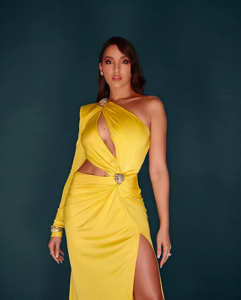 Nora Fatehi yellow dress sexy legs body