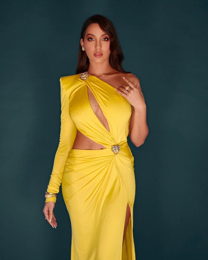 Nora Fatehi yellow dress sexy legs body