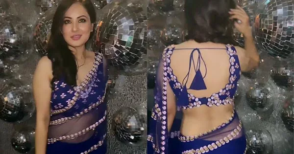 Puja Banerjee in sheer blue saree with backless blouse – vibes to Kudiyee Ni Teri in lates video.