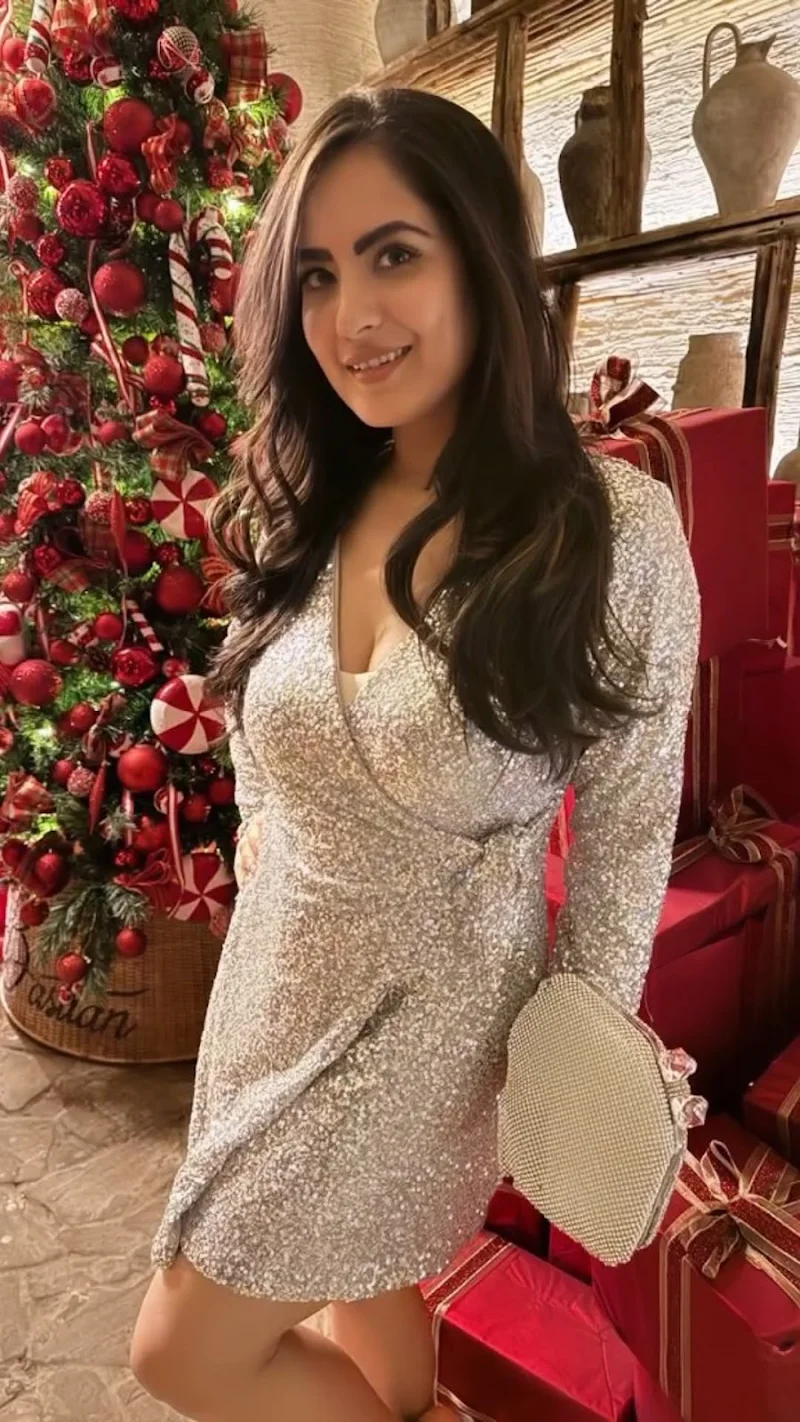 puja banerjee shimmery short dress curvy cleavage