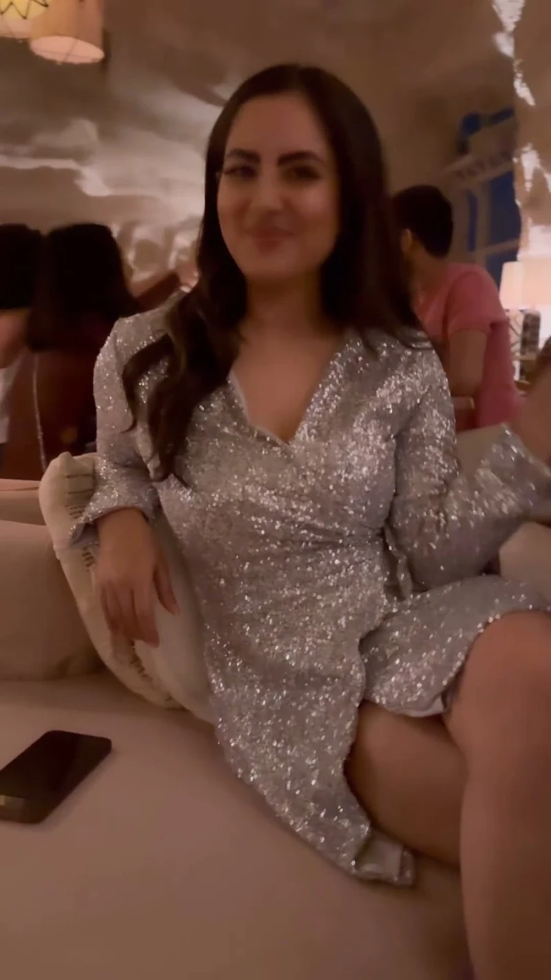 puja banerjee shimmery short dress legs thighs