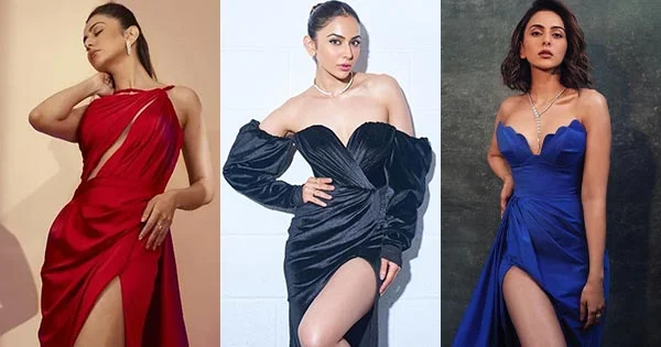 15 hot photos of Rakul Preet Singh in high slit dresses flaunting her sexy legs.