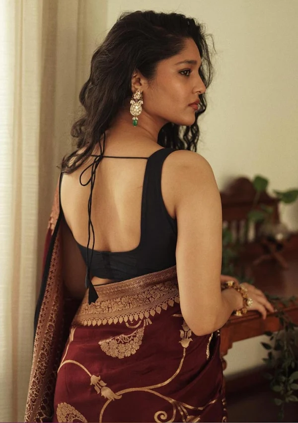 ritika singh backless saree curvy indian actress