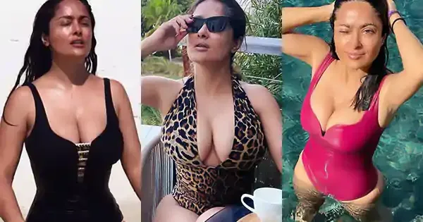 9 hot pics of Salma Hayek in swimsuit flaunting her fine curvy figure.