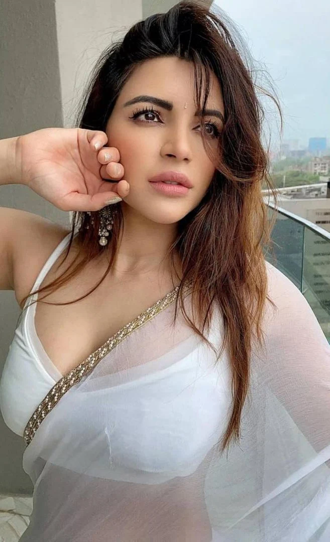 Shama Sikander cleavage white saree tiny blouse