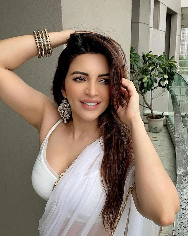 Shama Sikander cleavage white saree tiny blouse