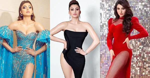 10 hottest photos of Urvashi Rautela in risky thigh high slit dresses.