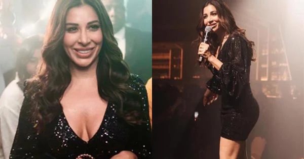 Sophie Choudry in cleavage baring short black dress sets stage on fire – see now.