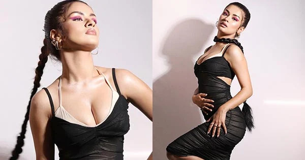 avneet kaur black see through dress cleavage curvy body