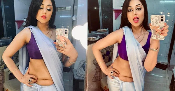 Reema Worah’s sizzling hot selfies in navel baring saree – see now.