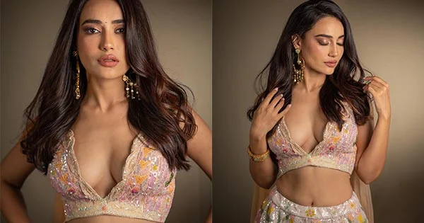 Surbhi Jyoti flaunts ample cleavage in a crop top and matching long skirt – see these stunning hot photos.