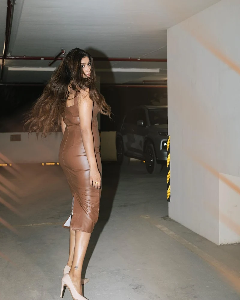 Nimrit Kaur Ahluwalia leather bodycon dress