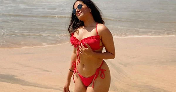 Pishachini actress, Rutuja Sawant, is too hot to handle in red string bikini flaunting her fine curvy body – see now.