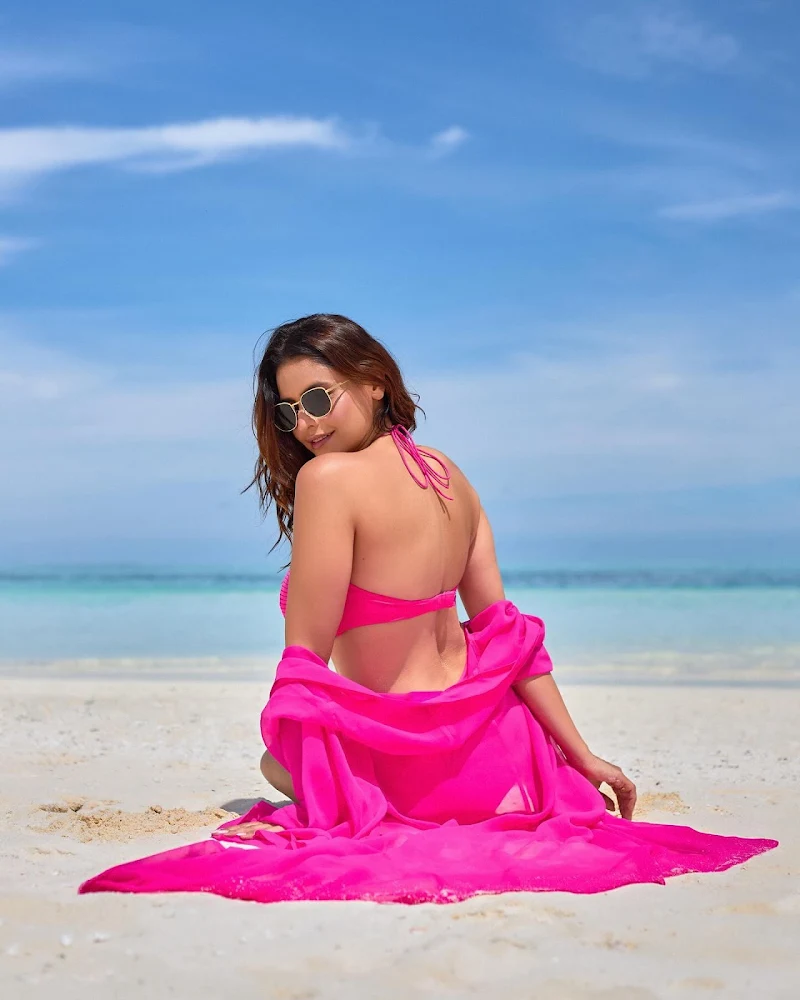 aamna sharif pink bikini sexy legs back