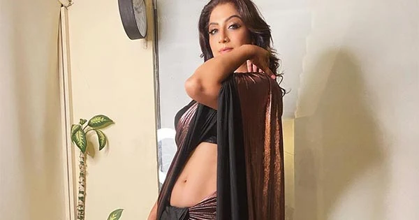 Aartii Naagpal raises heat in this low waist style in metallic saree with sleeveless blouse.