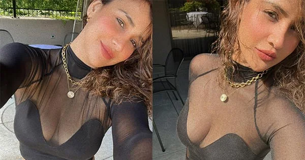 Aisha Sharma in sheer top showed off ample cleavage – see selfies.