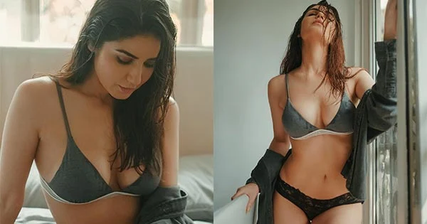 Amy Aela in tiny bikini top and lacy underwear flaunts her fine sexy body – see now.