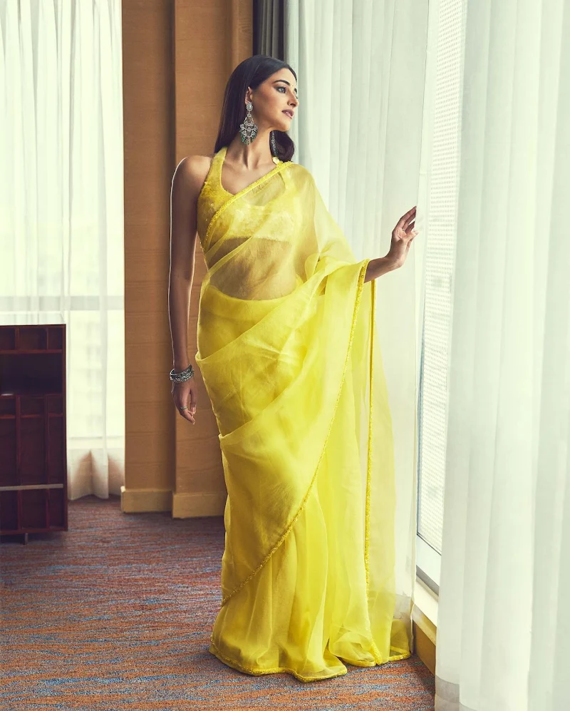 Ananya Panday yellow saree hot actress dream girl 2