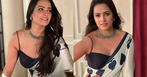 anita hassanandani saree tiny black blouse tv actress