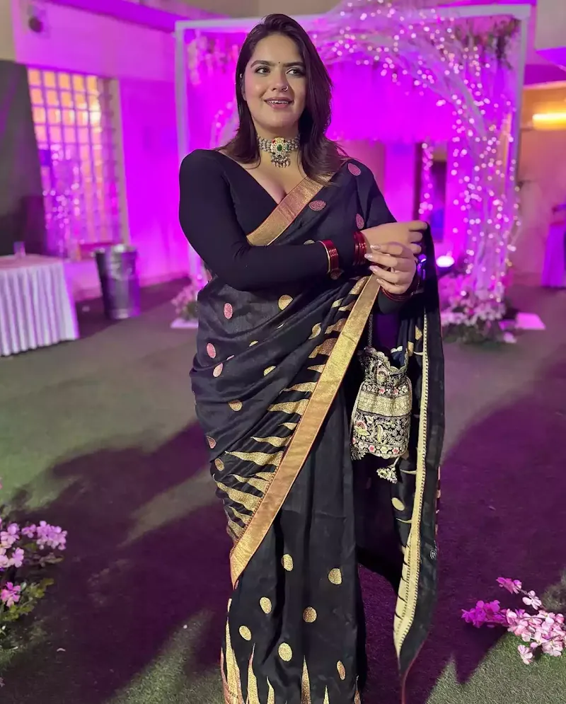 anjali anand black saree curvy plus size indian actress