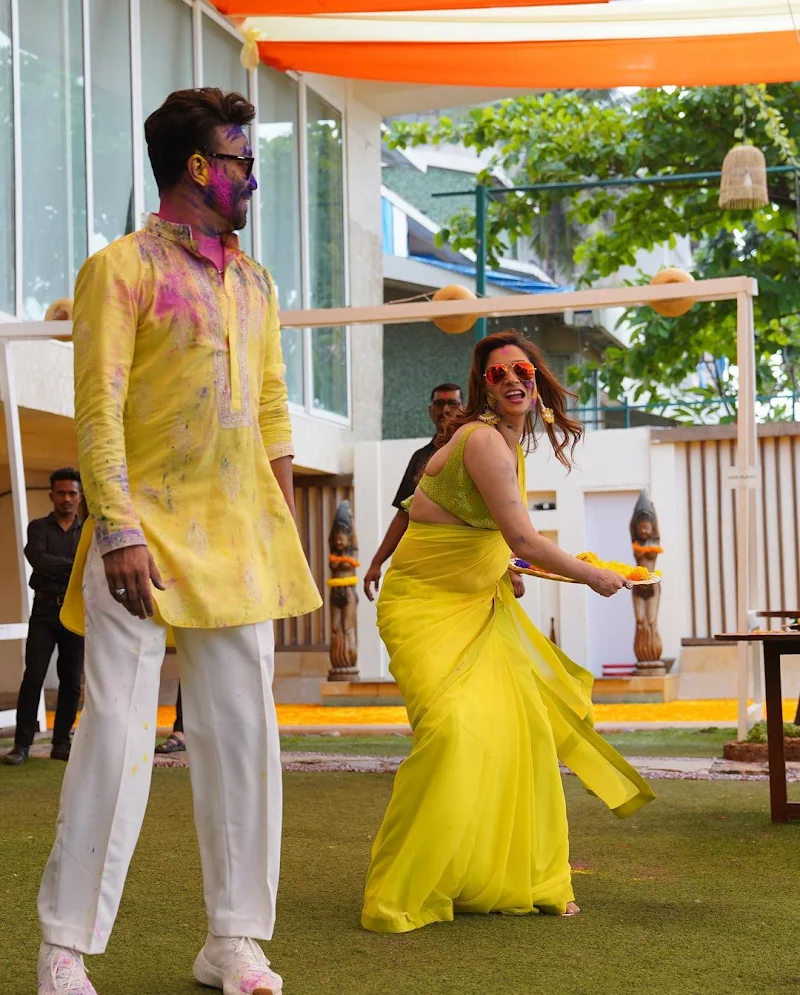 ankita lokhande yellow saree holi pics