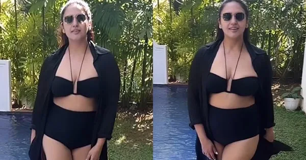 Huma Qureshi in black bikini flaunts her fine curvy figure – watch video.