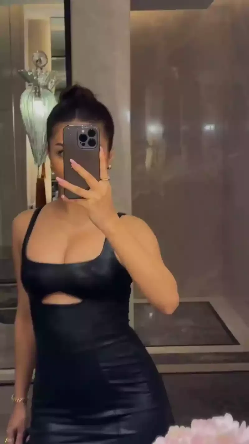 avneet kaur black bodycon dress curvy cleavage selfie